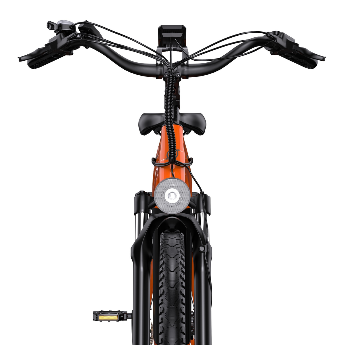 OneSport OT05 Max vista frontale con manubrio, display, faro anteriore e ruota anteriore