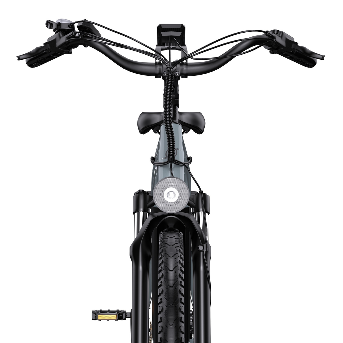 OneSport OT05 Max vista frontale con manubrio, display, faro anteriore e forcella anteriore