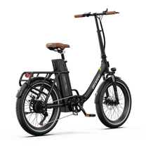 Bicicletta elettrica OneSport OT16 Pro nera, vista posteriore di tre quarti dal lato destro con catena, pedale e portapacchi