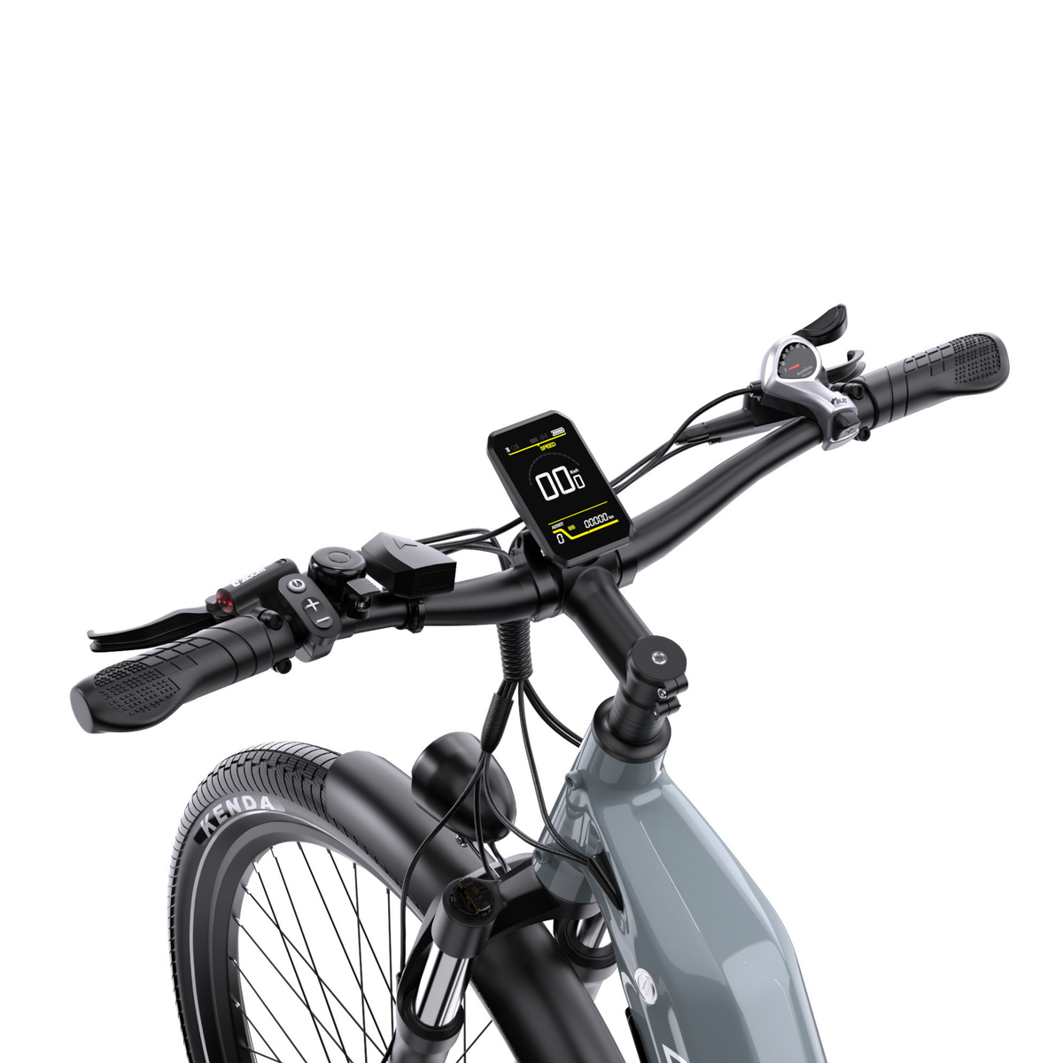 OneSport WT05 vista da dietro con focus su manubrio, display, manopole e comandi