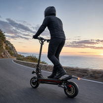 Persona alla guida del monopattino elettrico ROVORON S7 su strada