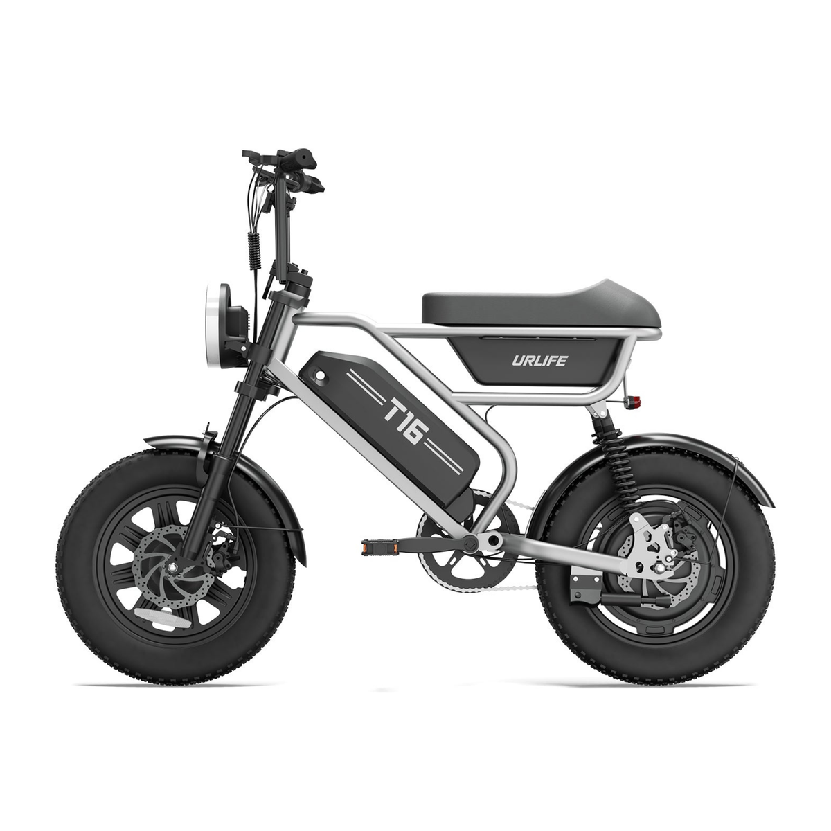 Fat bike elettrica URLIFE T16 vista di lato in colore argento