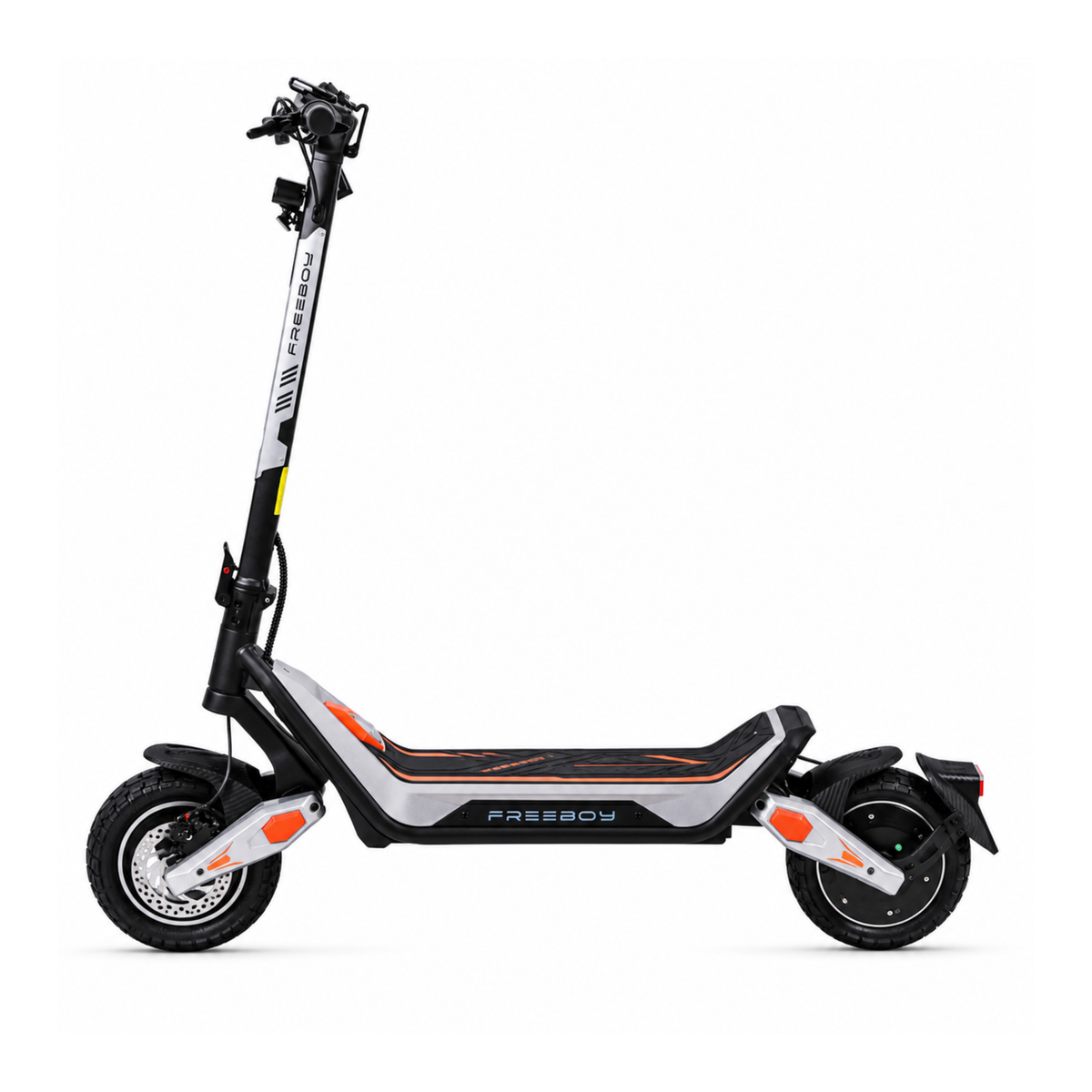 Wheely - J18 monopattino elettrico di profilo con piantone, pedana, ruota anteriore e ruota posteriore