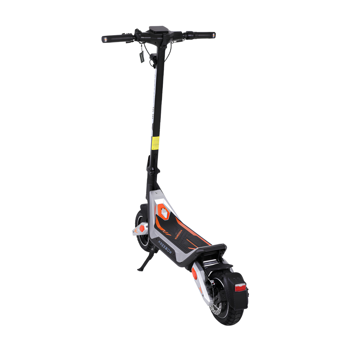 Wheely - J18 monopattino elettrico visto di tre quarti posteriore con pedana, parafango posteriore e luce posteriore