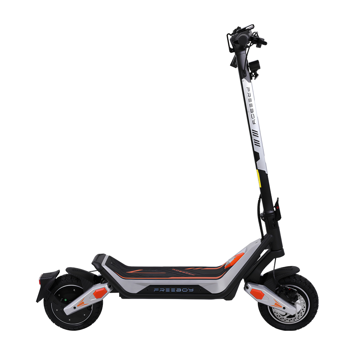 Wheely - J18 monopattino elettrico visto di lato con pedana, piantone e due ruote