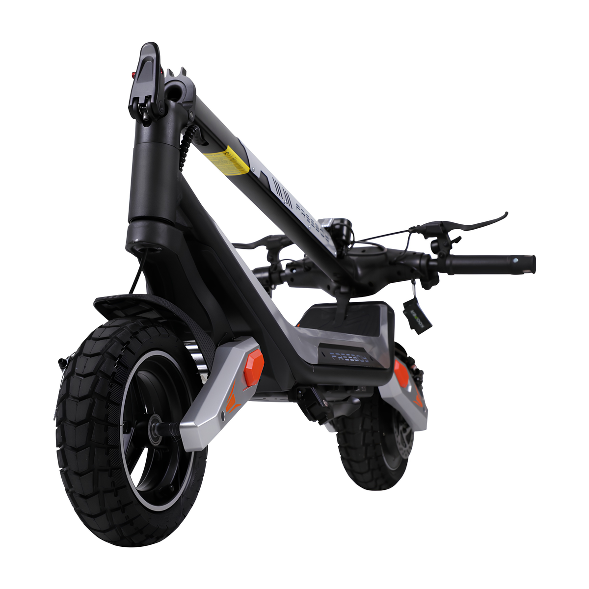 Wheely - J18 con piantone ripiegato, visto di tre quarti anteriore con pneumatici tassellati e manubrio