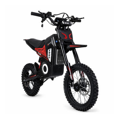 Wheely - Y10 moto elettrica vista di tre quarti anteriore da destra con manubrio, faro anteriore e ruota anteriore a raggi