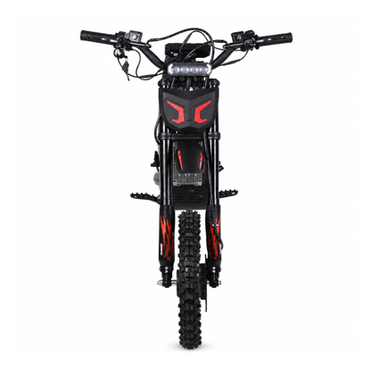 Wheely - Y10 vista frontale con manubrio, faro anteriore, dettagli rossi, forcella anteriore e pneumatico off-road