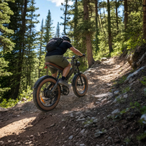 Uomo alla guida della fat bike elettrica ZONVEER M20 nel bosco