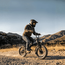 Pilota con la fat bike elettrica pieghevole APEFOX RH20 in fuoristrada