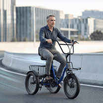 Uomo alla guida del triciclo elettrico APEFOX RH30 in città