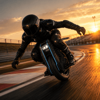Persona alla guida del monociclo elettrico BEGODE RACE al tramonto