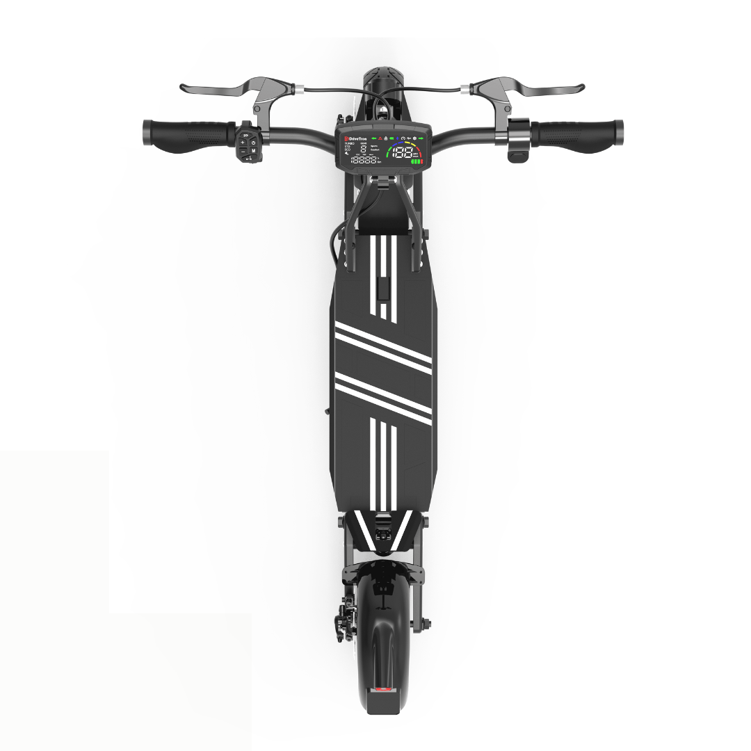 Monopattino elettrico DriveTron DT10 visto dall'alto in colore nero