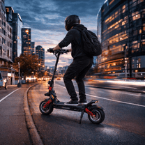 Uomo alla guida del monopattino elettrico DUALTRON New Achilleus in una strada