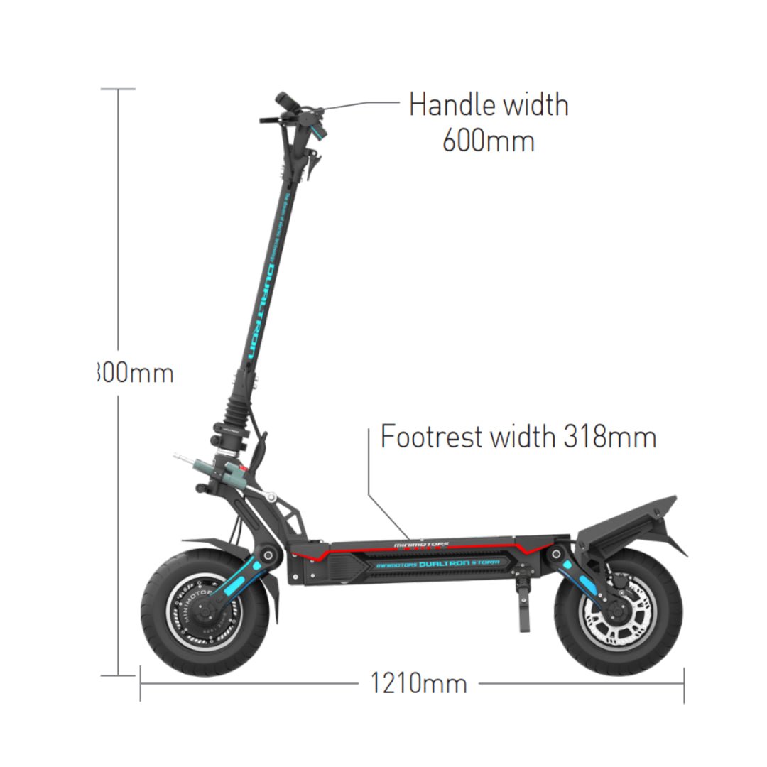 Disegno con le misure del monopattino elettrico DUALTRON NEW STORM LTD in vista laterale