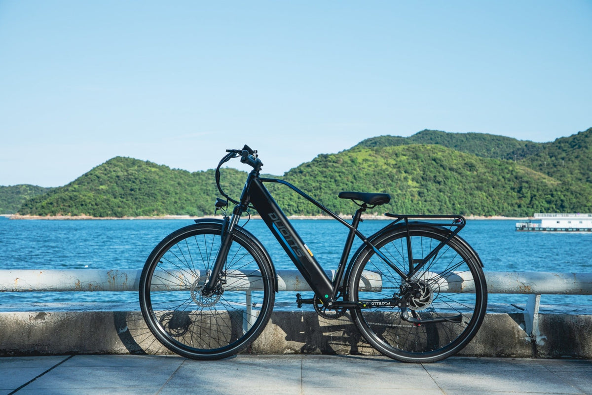 Bici elettrica Duotts C29 Lite vista di lato in riva al mare