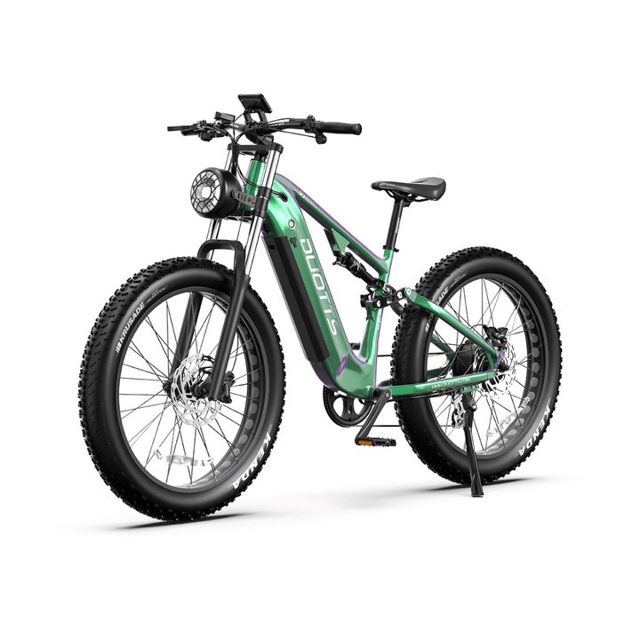 Fat bike elettrica Duotts E26 vista di tre quarti in colore verde