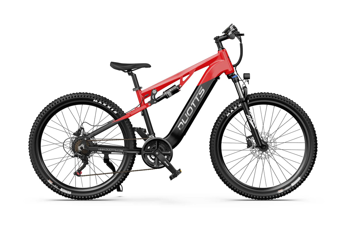 Mountain bike elettrica Duotts E29 vista di lato in colore rosso