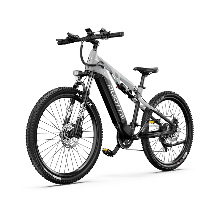 Mountain bike elettrica Duotts E29 vista di tre quarti in colore grigio