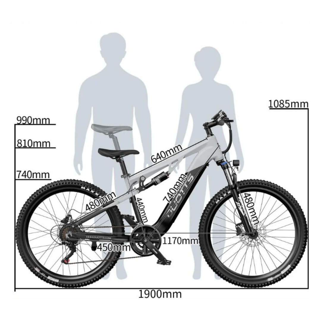 Disegno con le misure della mountain bike elettrica Duotts E29