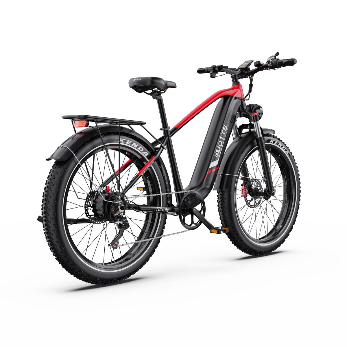 Fat bike elettrica Duotts F26 Lite vista di tre quarti da dietro in colore rosso