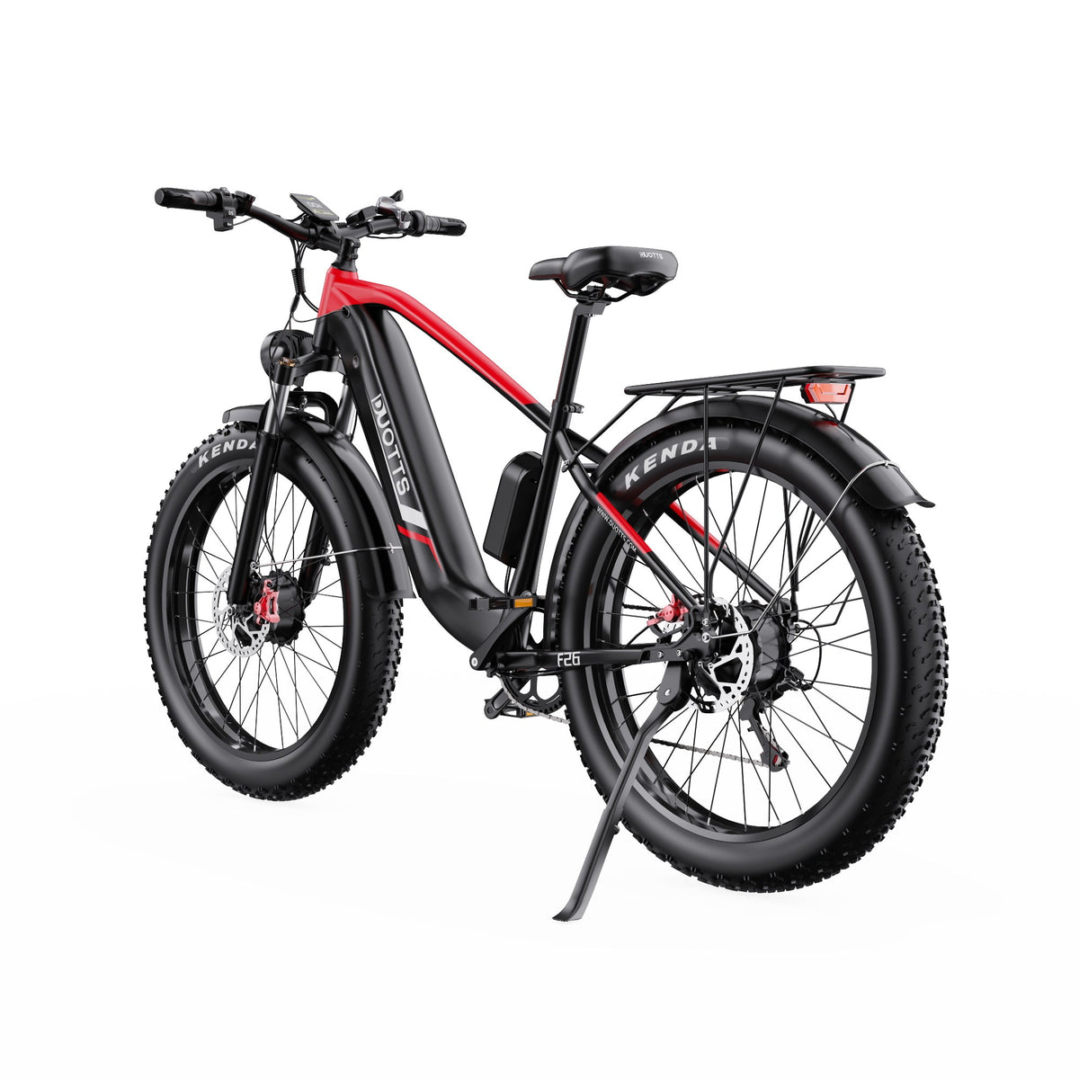 Fat bike elettrica Duotts F26 vista di tre quarti da dietro in colore rosso