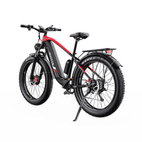 Fat bike elettrica Duotts F26 vista di tre quarti da dietro in colore rosso