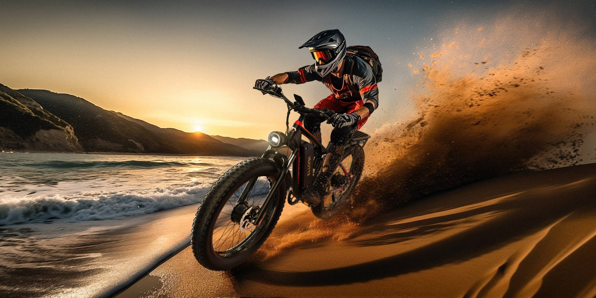 Pilota con la fat bike elettrica Duotts S26 in fuoristrada