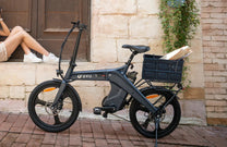 Bici elettrica pieghevole DYU T1 vista di lato in città