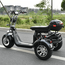 Triciclo elettrico eHoodax 05WQ visto di lato su strada