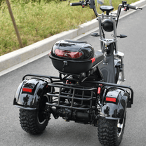 Triciclo elettrico eHoodax 05WQ visto di tre quarti da dietro su strada