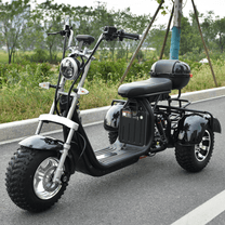 Triciclo elettrico eHoodax 05WQ visto di tre quarti su strada