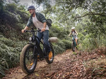 Due persone con la fat bike elettrica ENGWE E26 nel bosco