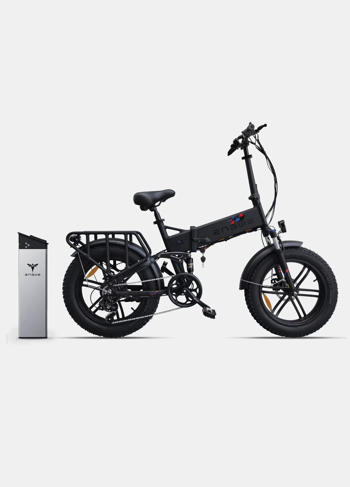 Fat bike elettrica pieghevole ENGWE ENGINE X vista di lato in colore nero con batteria aggiuntiva