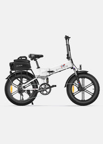 Fat bike elettrica pieghevole ENGWE ENGINE X vista di lato in colore bianco con bagagli