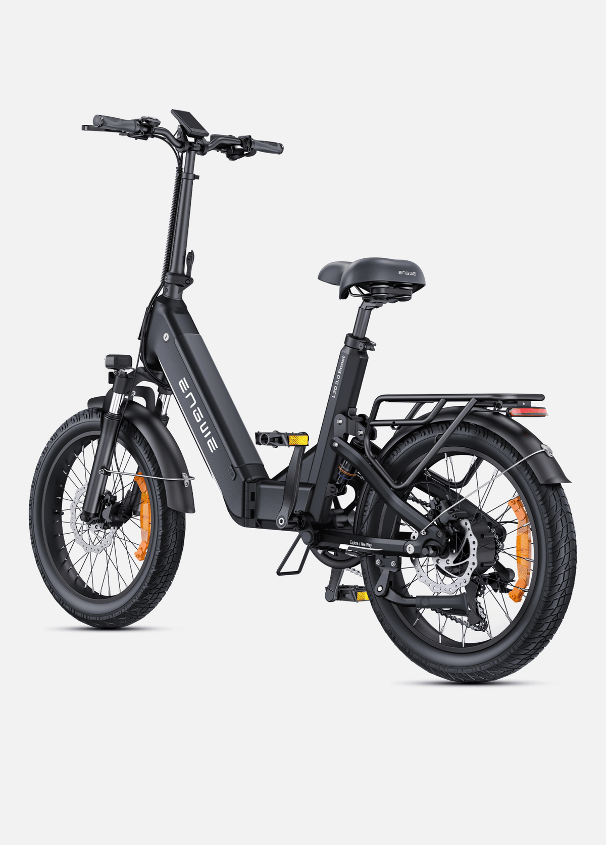 Bici elettrica pieghevole ENGWE L20 3.0 Boost vista di tre quarti in colore nero