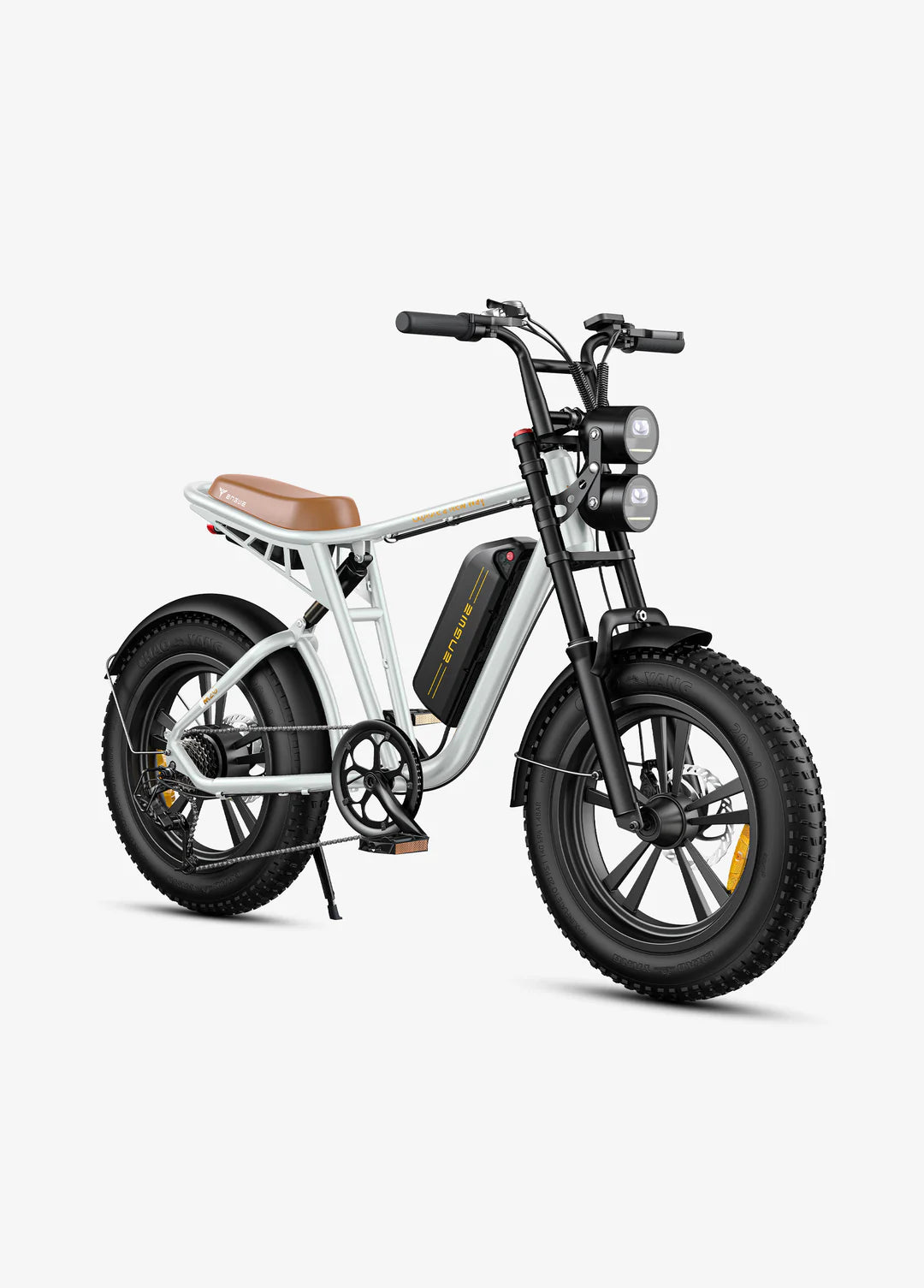 Fat bike elettrica ENGWE M20 vista di tre quarti da dietro in colore bianco