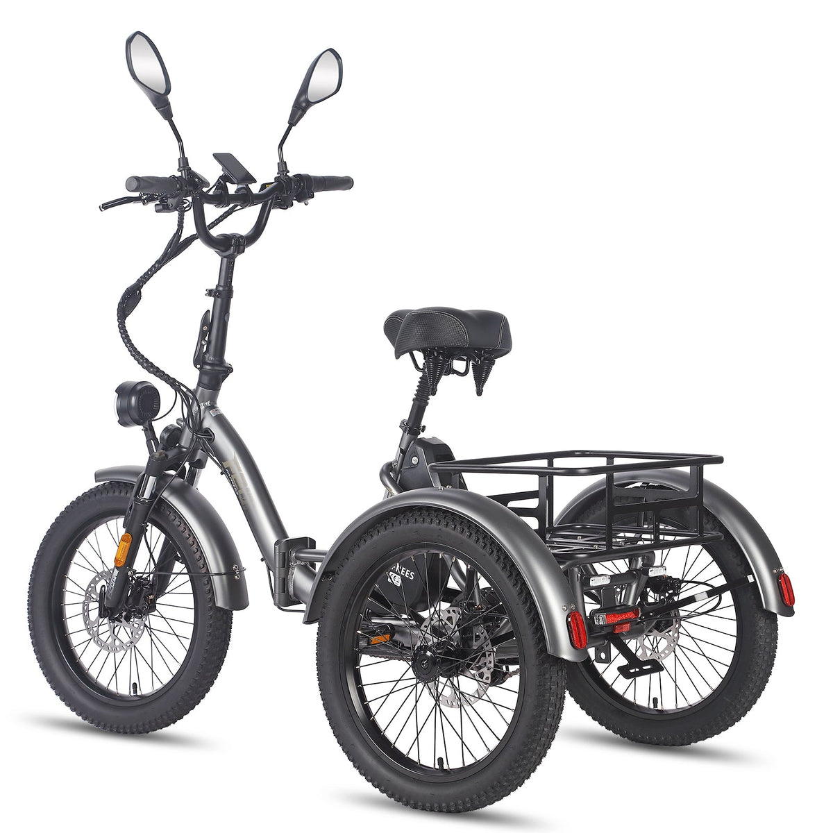 Triciclo elettrico Fafrees F20 Mate visto di tre quarti in colore grigio