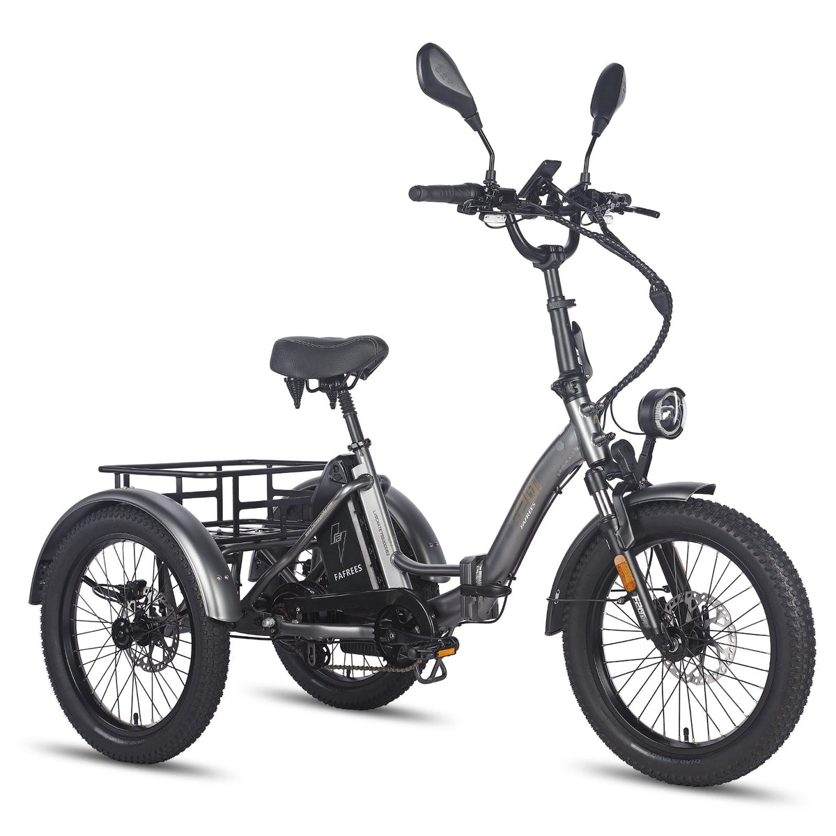 Triciclo elettrico Fafrees F20 Mate visto dal lato opposto in colore grigio