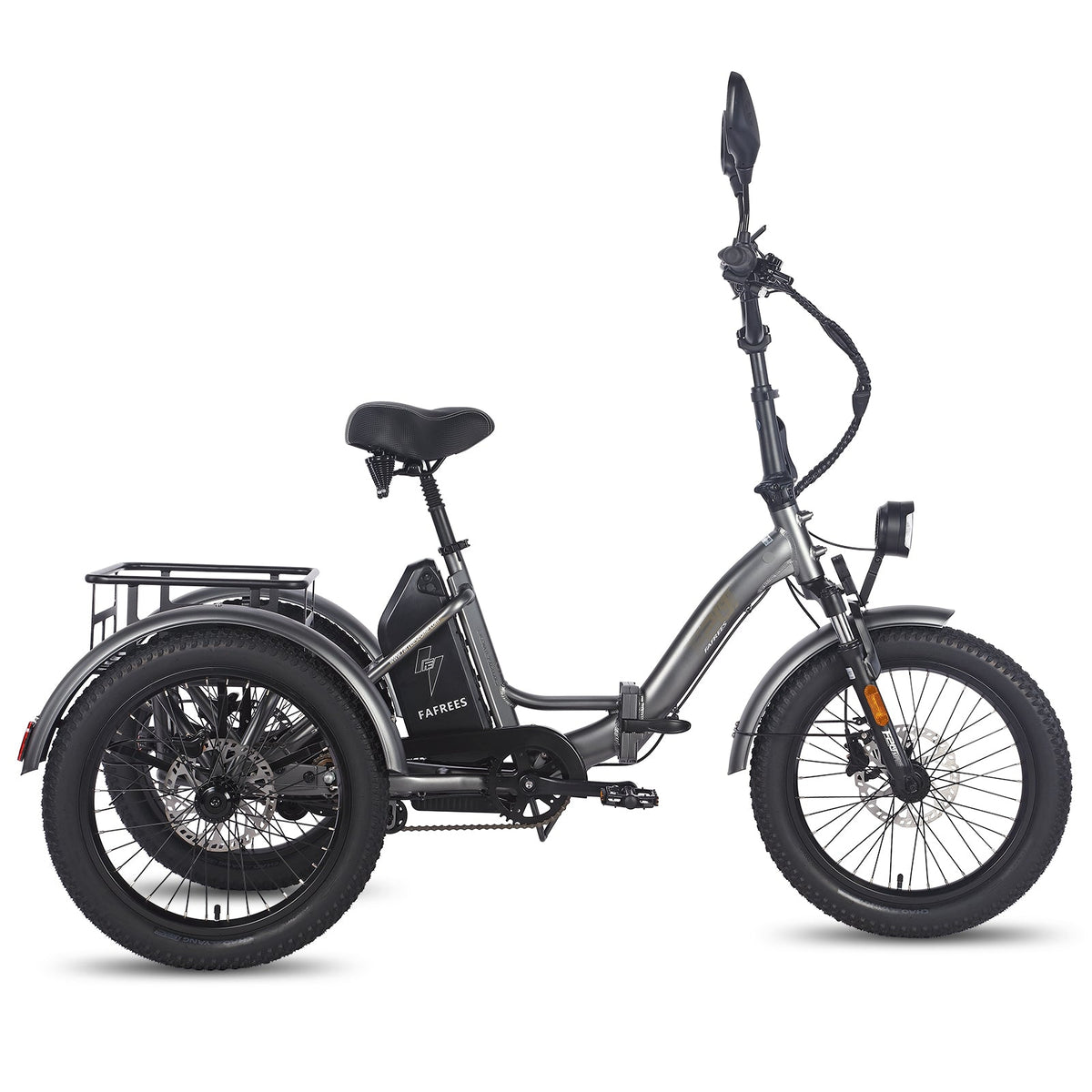 Triciclo elettrico Fafrees F20 Mate visto di tre quarti da dietro in colore grigio