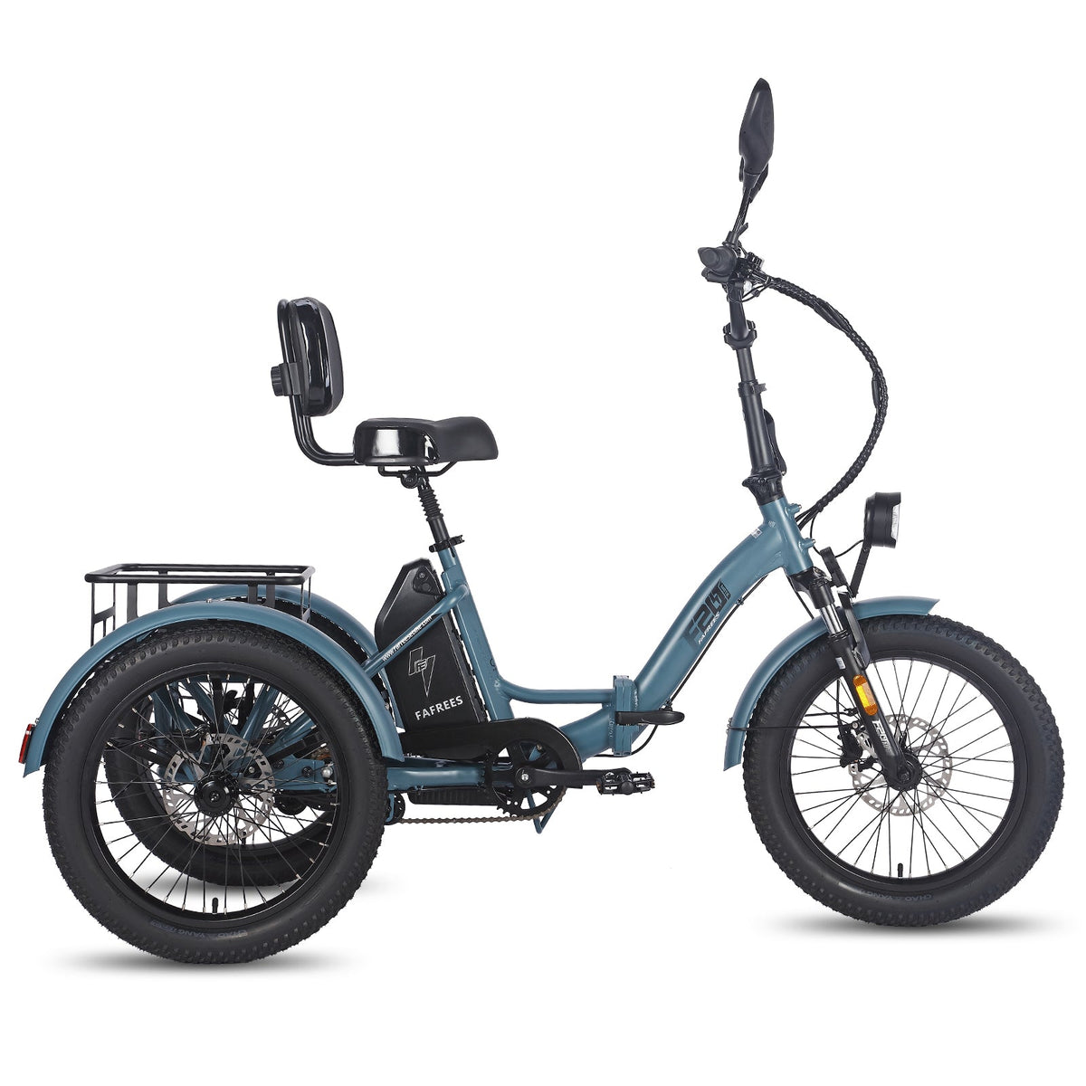 Triciclo elettrico Fafrees F20 Mate visto di lato in colore blu