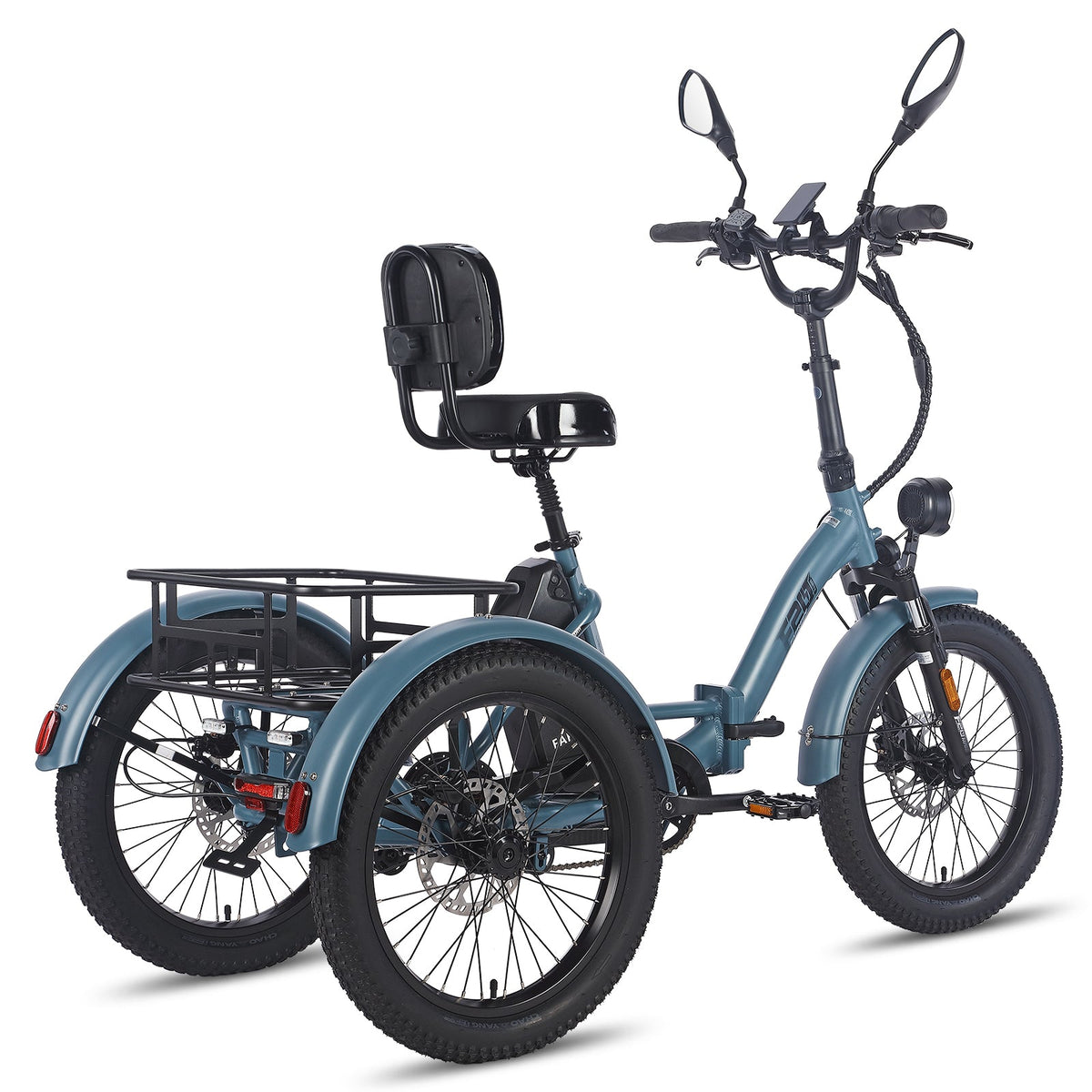 Triciclo elettrico Fafrees F20 Mate visto di tre quarti in colore blu