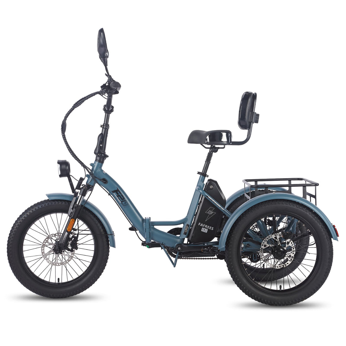 Triciclo elettrico Fafrees F20 Mate visto di lato in colore blu