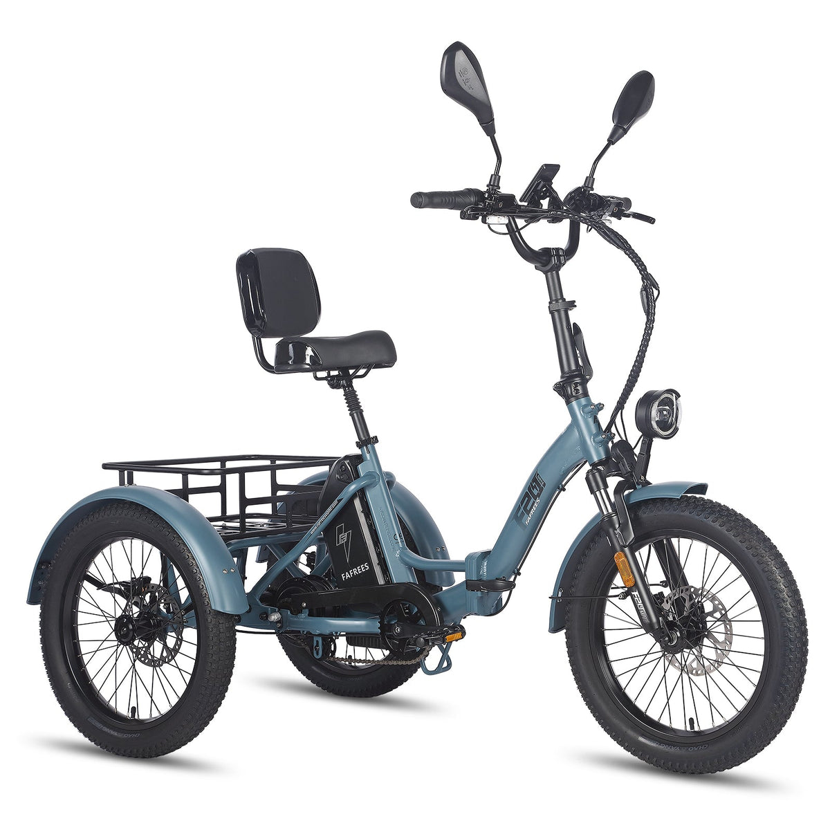 Triciclo elettrico Fafrees F20 Mate visto di tre quarti in colore blu