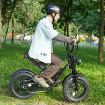 Uomo alla guida della fat bike elettrica Hidoes B6 Mini in un parco