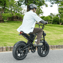 Uomo alla guida della fat bike elettrica Hidoes B6 Mini in un parco