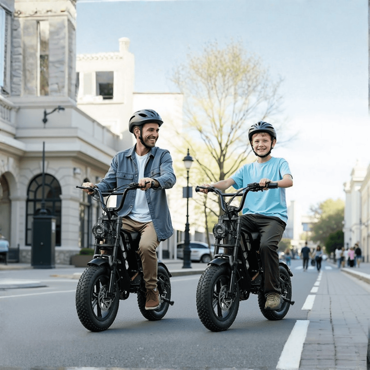 Due persone con la fat bike elettrica Hidoes B6 Mini in città