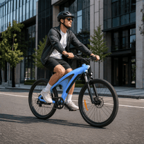 Uomo alla guida della mountain bike elettrica HX Q5S in città