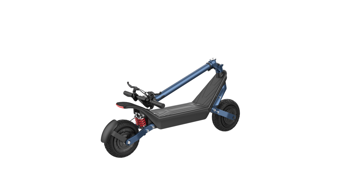 Monopattino elettrico HX X10 piegato, in vista di tre quarti