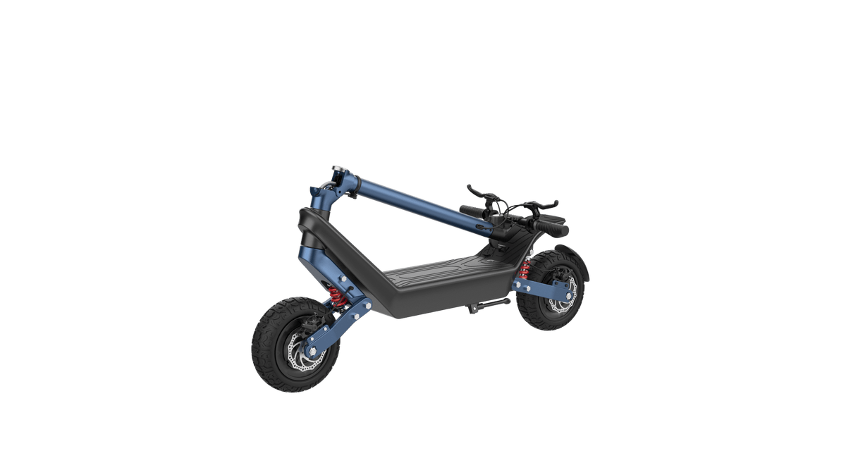 Monopattino elettrico HX X10 piegato, in vista di tre quarti